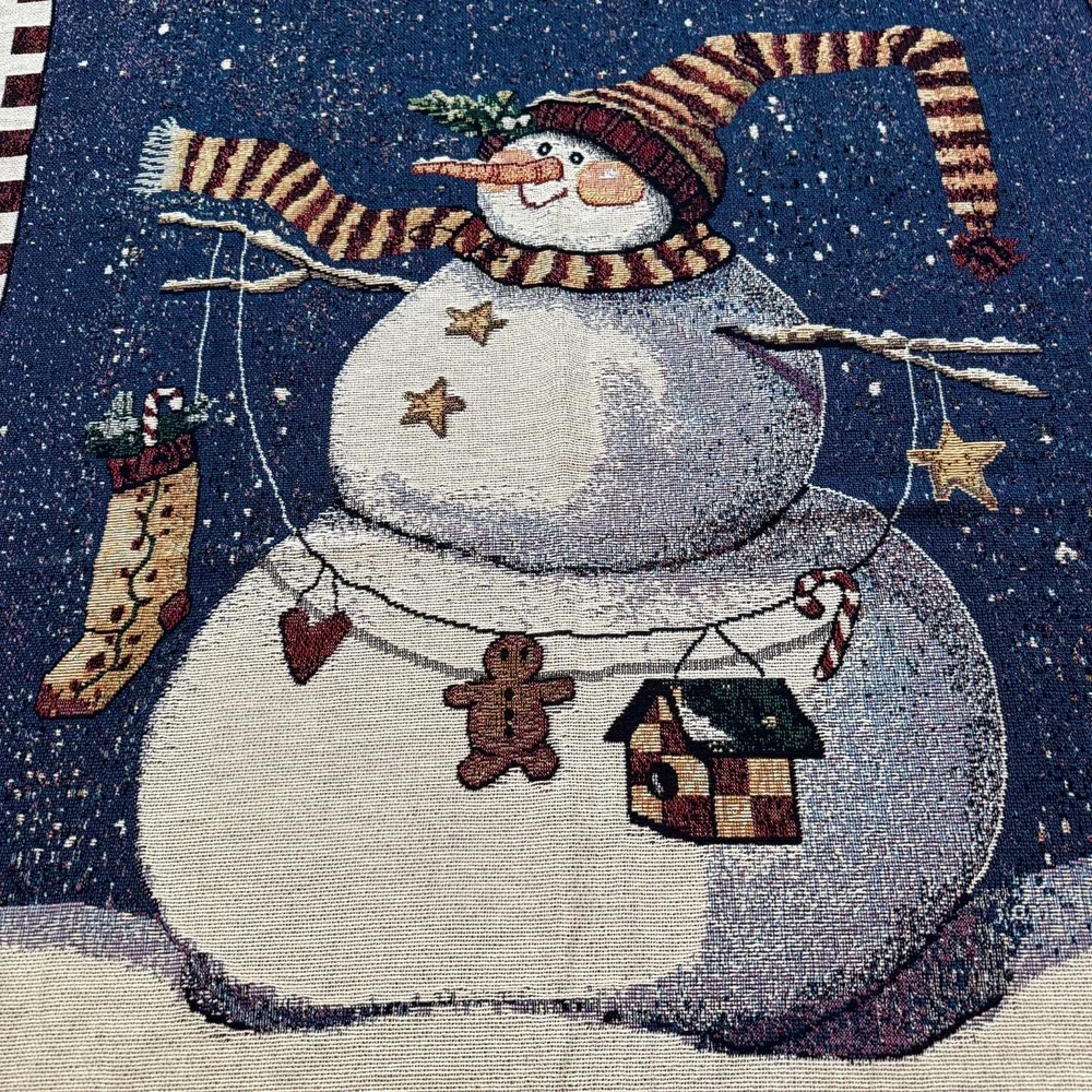 Christmas Tapestry Blanket Peppermint Hills Sandi Gore Evans Snowman Throw 50x60